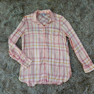 Old Navy The Classic Shirt Long Sleeve Plaid Top Pink Women's Size Small