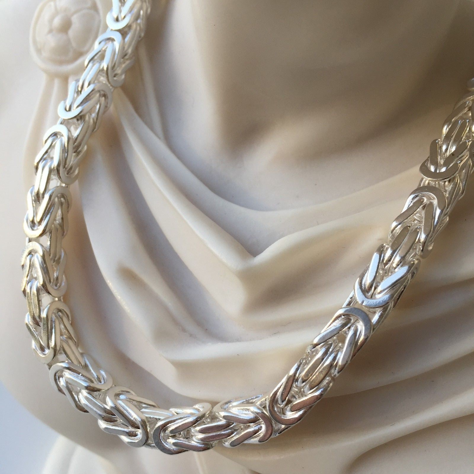Pre-owned Handmade 8mm 925 Sterling Silver Mens Chain Necklace Byzantine Silver Chain 20inch 175gr