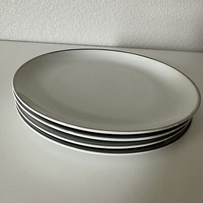 4 American Enterprises Fine China Japan 3636 Tiffany 7.5  Plates Platinum Rim.