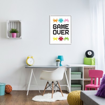 Stupell Game Over Phrase Retro Pixel Monster Sprites Framed