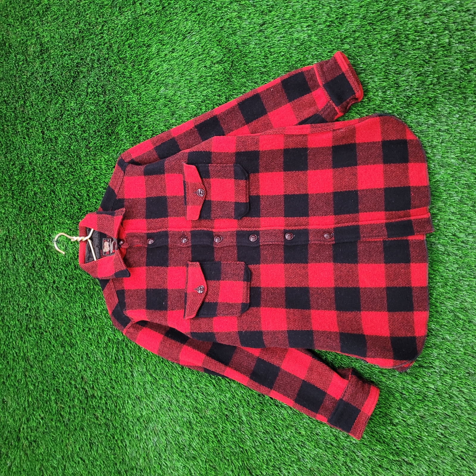 VNTG 70s Woolrich Wool Buffalo-Plaid Flannel Shirt M Black Red Mackinaw Shacket