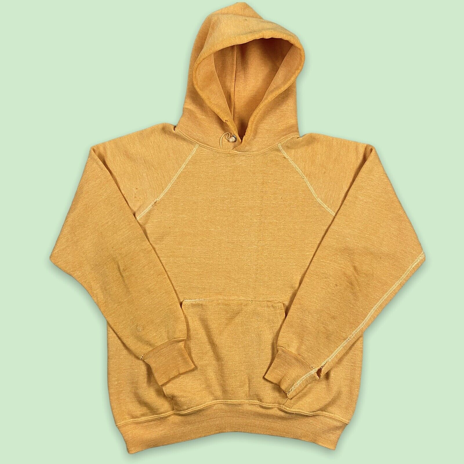 Vintage 50s Double Face Blank Yellow Pullover Hoodie Size