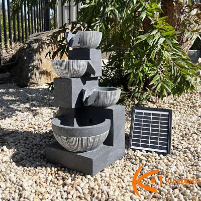 Koi Garden Solar Water Fountain 4 Tiers Bird Bath with LED Light Outdoor 48cm
