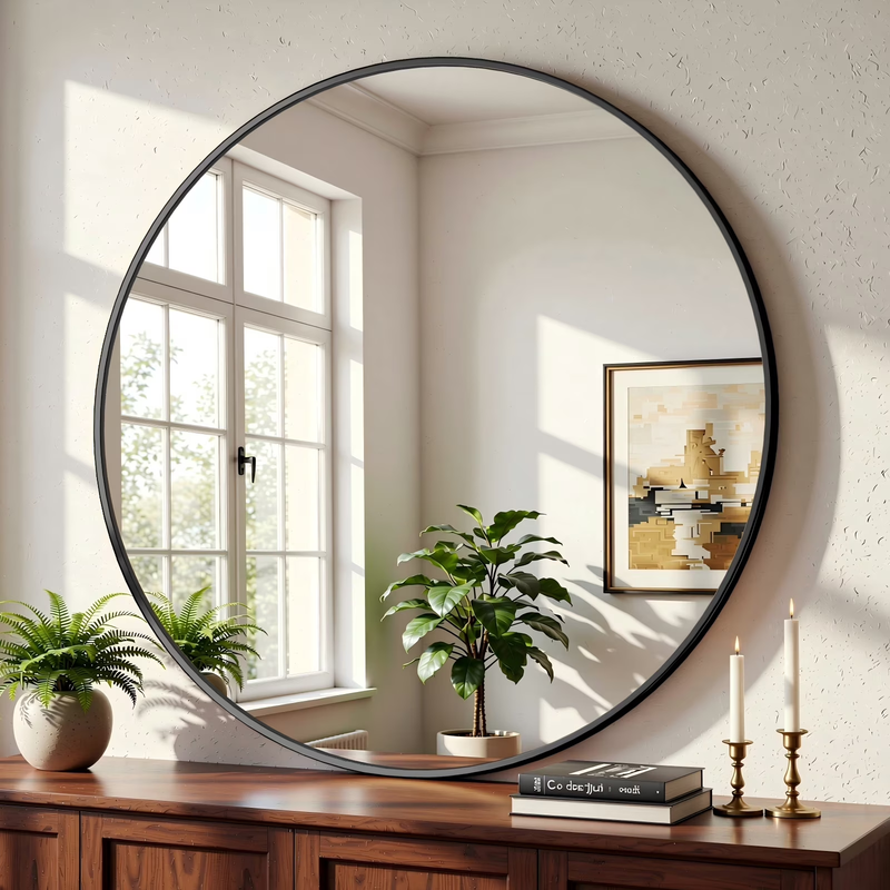 20 Inch round Wall Mirror Aluminum Alloy Framed Circle Bathroom Mirror Wall Moun