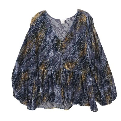 SUNDANCE Velvet Burnout Blouse Top Peasant Boho Rayon Silk Size XL