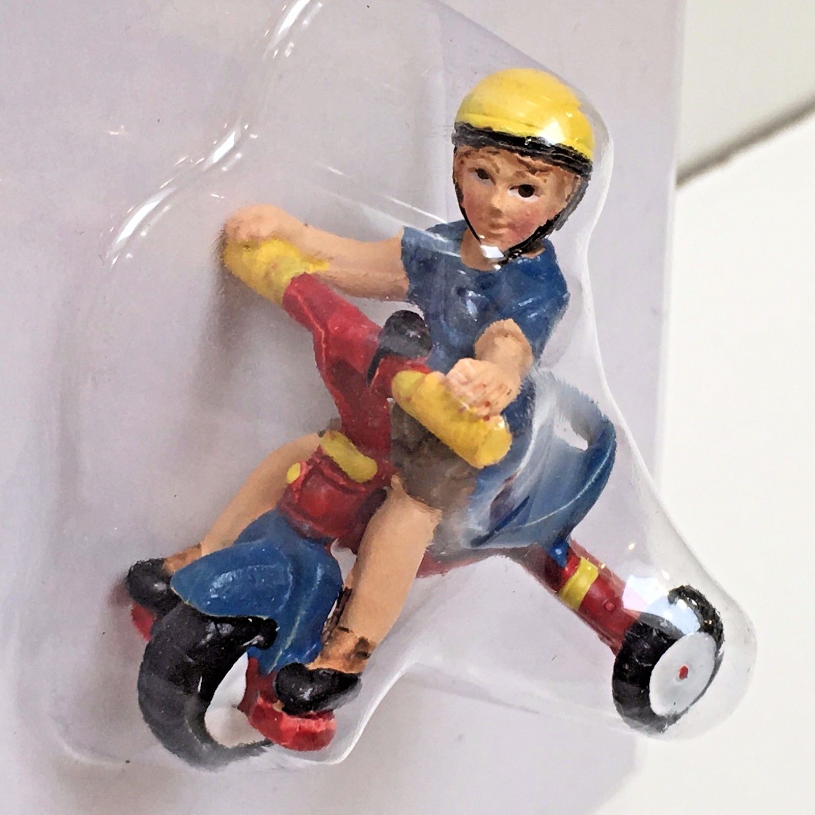 CHILD ON BIKE BLUE SHIRT, Tiny Treasures Village Miniatures Dollhouse Trains New