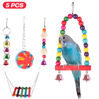 Parrot Swing Bell Hanging Bird Cage Perch Toys Parakeet Cockatiel Budgie Toy Set