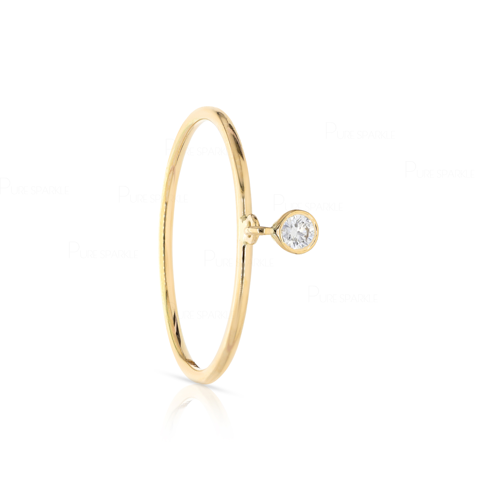 14K Gold 0.05 Ct. Solitaire Lab-Created Diamond Dangle Ring  Size-3 to 8