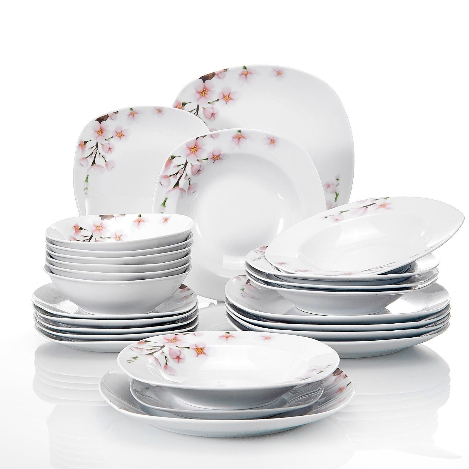Complete 24 Pcs Dinner Set Crockery Dining Plates Bowls Dinnerware for 6 People