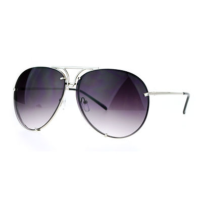 Oversized Round Pilot Sunglasses Metal Rims Behind Lens Spring Hinge