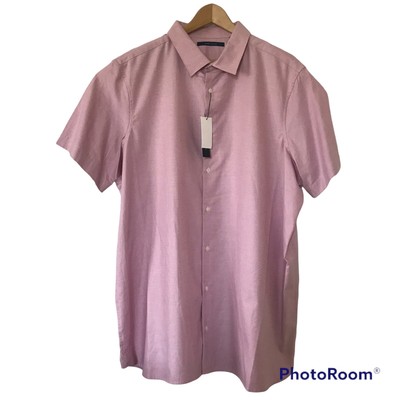 Perry Ellis Mens SS Shirt Pink Big Tall Sz 2XLT 100% Cotton Peony $79