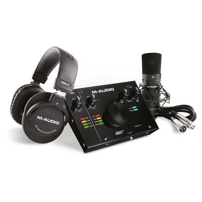 USB C Audio Interface, XLR Condenser Microphone and Studio Headphones for Rec...