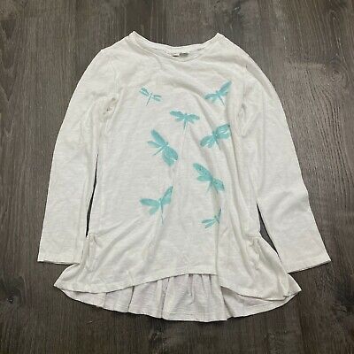 Cato Girls Tunic Top Long Sleeve White Teal Dragonflies Glitter Size 10 / 12
