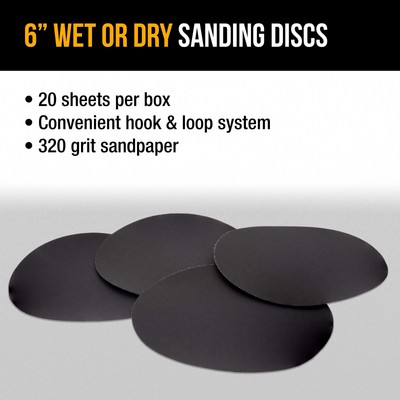 Dura-Gold 6" Wet or Dry Sanding Discs - 320 Grit (Box of 20) - Hook & Loop Back