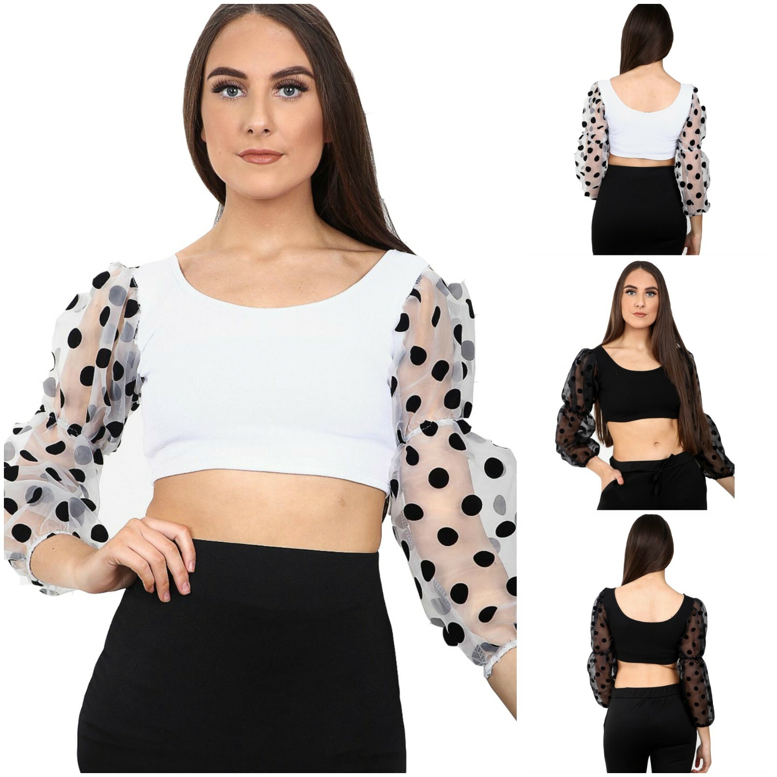 polka dot mesh sleeve top