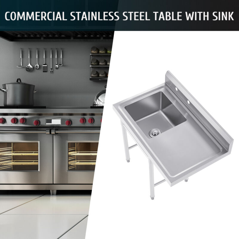 Stainless Steel Kitchen Sink with Drainboard Commercial Utility Sink Work Table