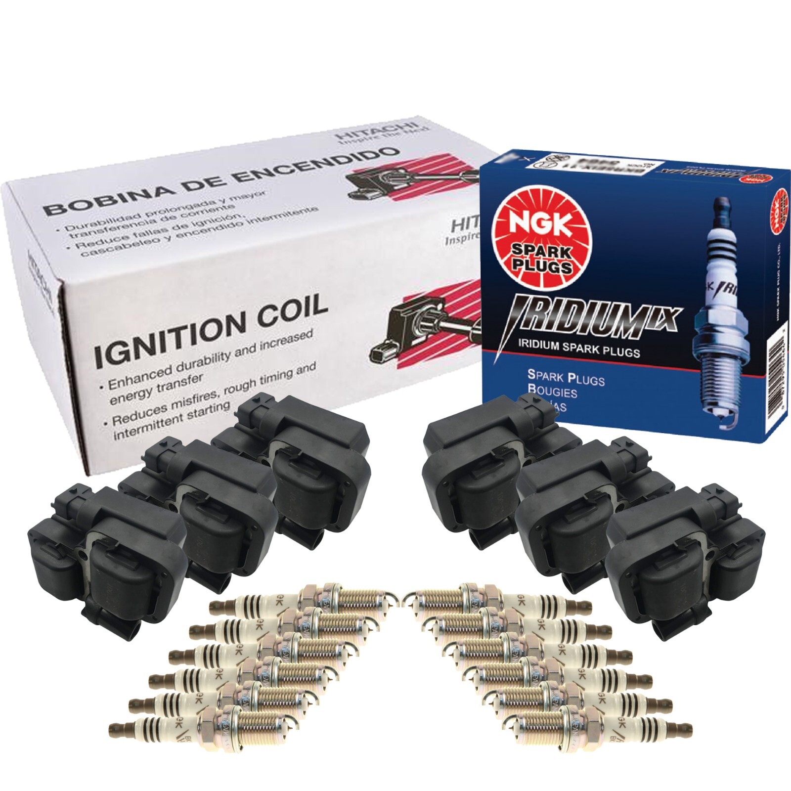Hitachi 6 Ignition Coil NGK 12 IridiumIX Spark Plugs Kit For W163 W203 W211  R170