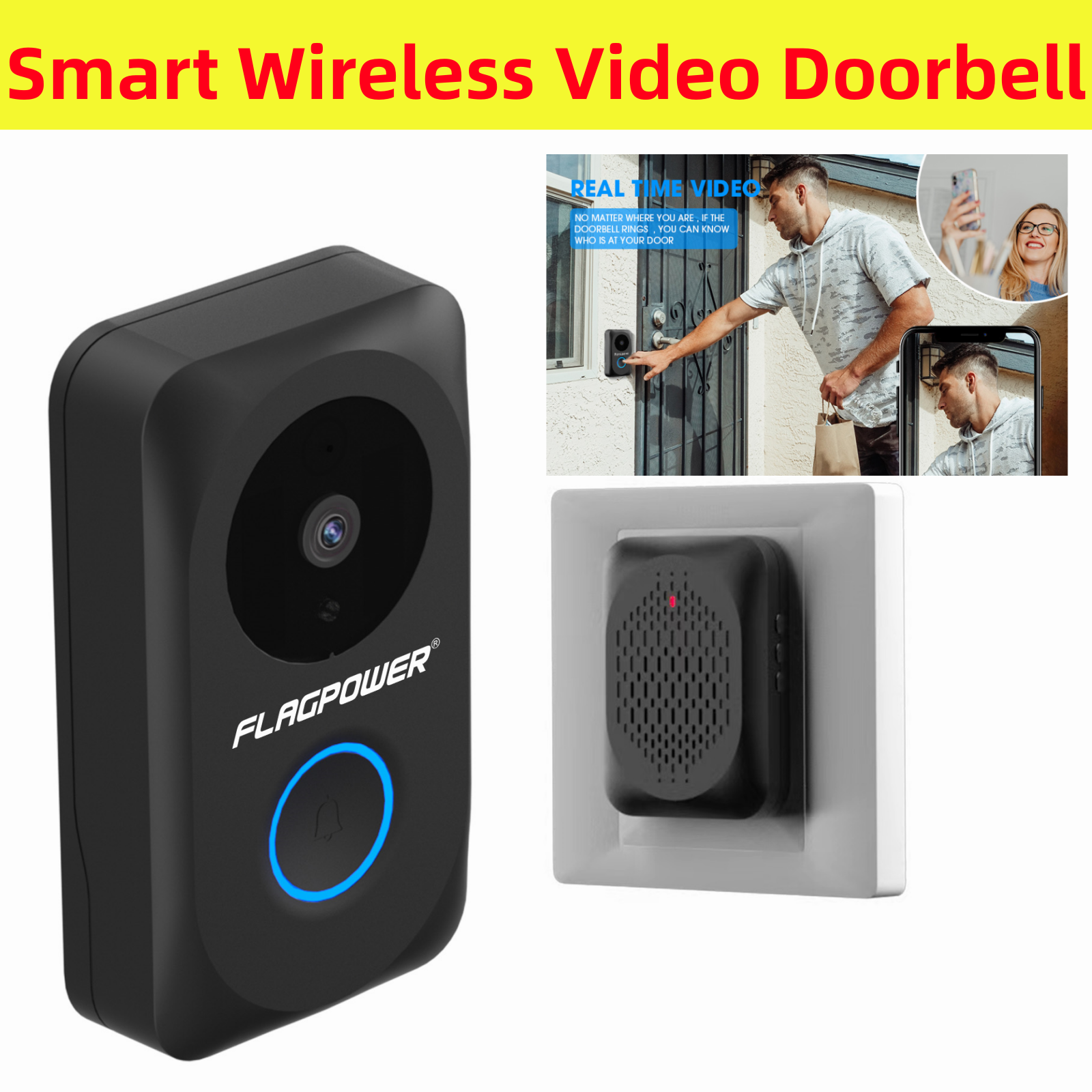 Smart Wireless WiFi Doorbell Intercom Video Camera Door Ring Bell Chime Security