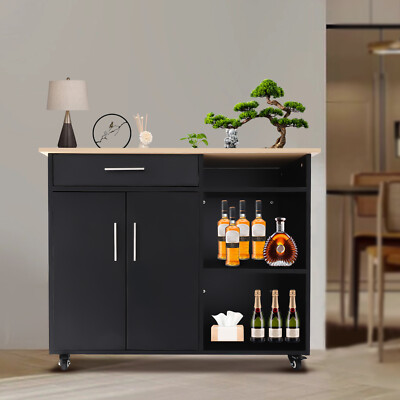 Multi-functional Kitchen Island Cart with Storage Rack Rolling Table & 4*Wheels