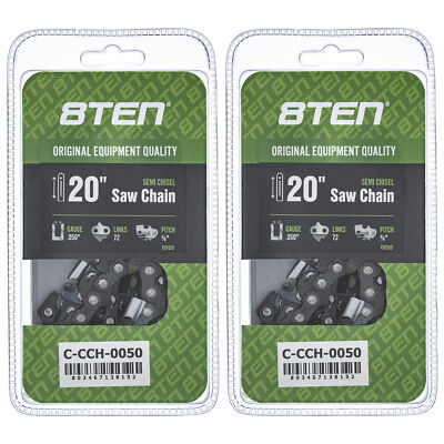 Semi Chisel Chainsaw Chain 20 Inch .050 3/8 72DL for Husqvarna Stihl 2 Pack