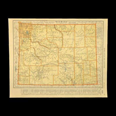 Vintage WYOMING Map Wall Art Decor 1940s State Original Antique Casper Laramie