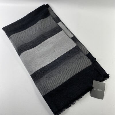 Pistil Scarf Black Gray Variegated Stripe Fringe Trim 70''x20'' Winter Outdoor