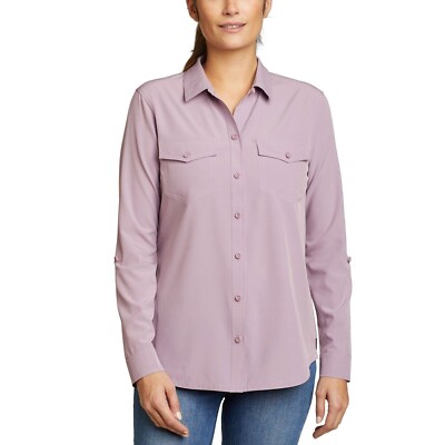 NWT EDDIE BAUER SOLID PURPLE LONG SLEEVE DEPARTURE SHIRT BLOUSE SZ L #E367