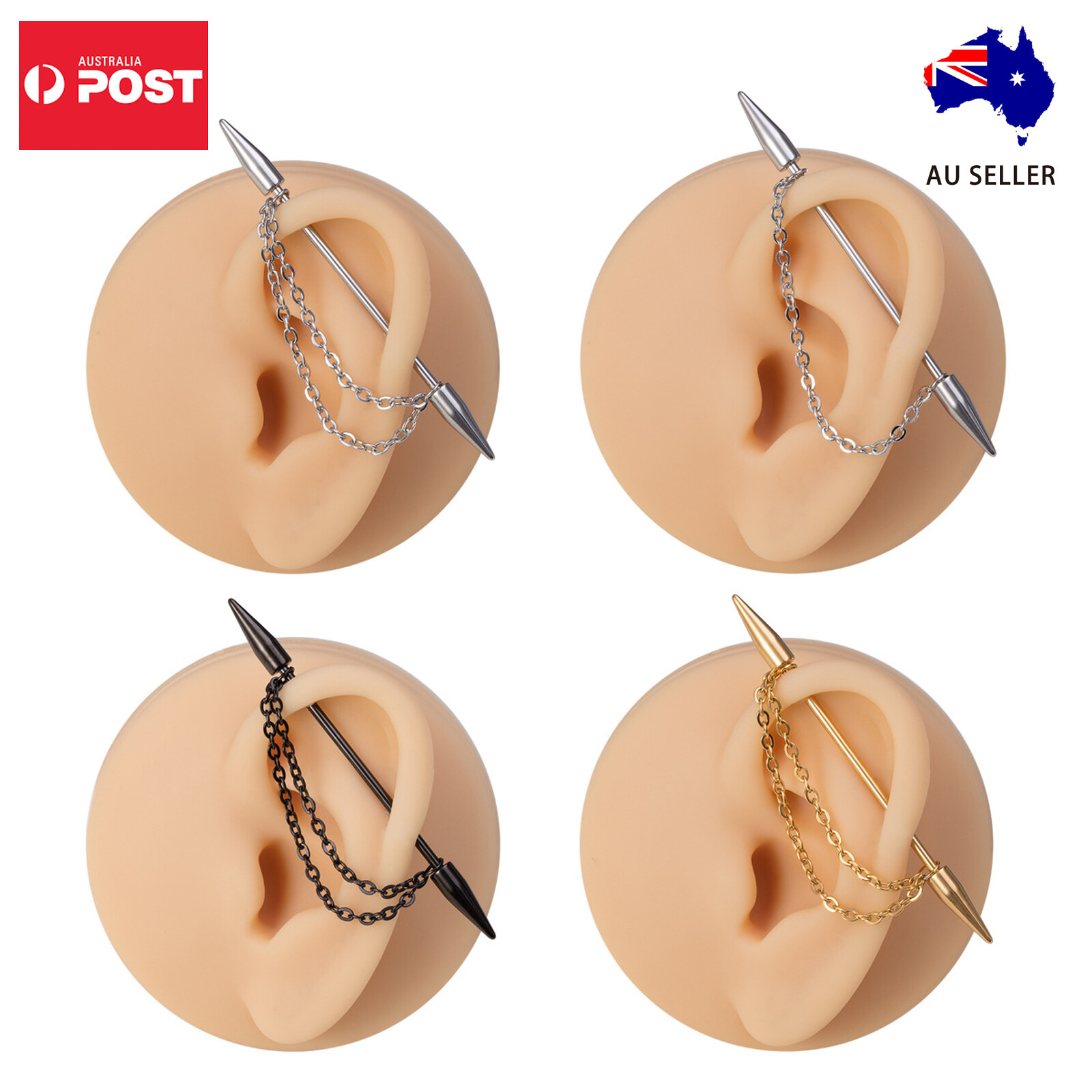 Surgical Steel Chain Arrow Industrial Ear Bar Barbell Scaffold Piercing Earrings