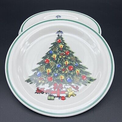 Set/4 Vintage Lynn's Stoneware 7.5" Plates Christmas Tree Angel Ornaments Train