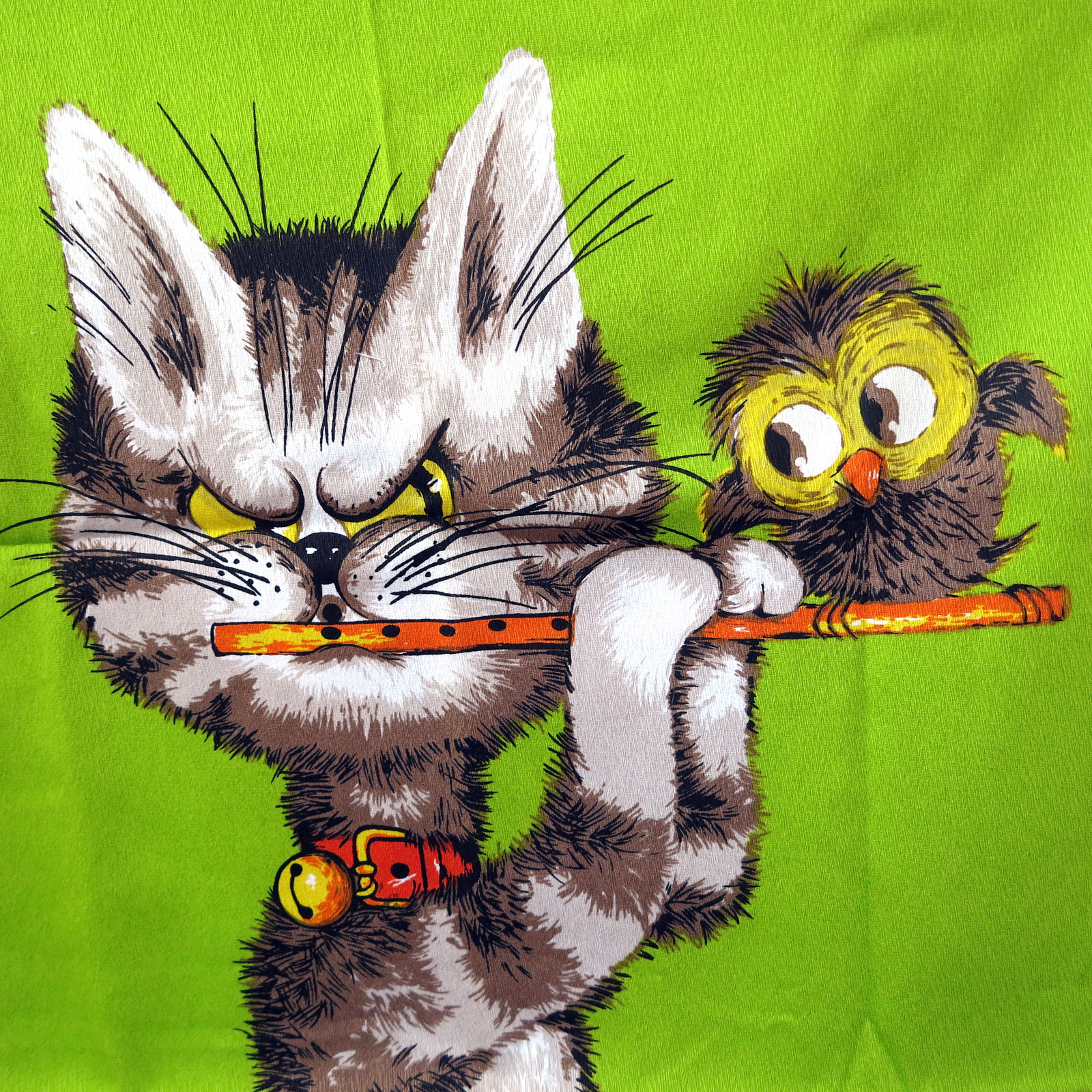 Vintage Fabric Panel Cat Wesco Reltex Kitsch Hang or Quilt to Finish