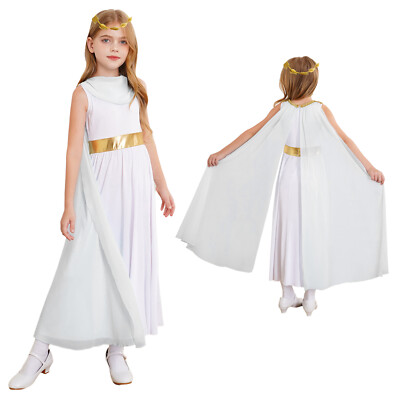 Kids Girls Ancient Greek Headwear Toga Outfits Dress Ball Cosplay Head Wreath