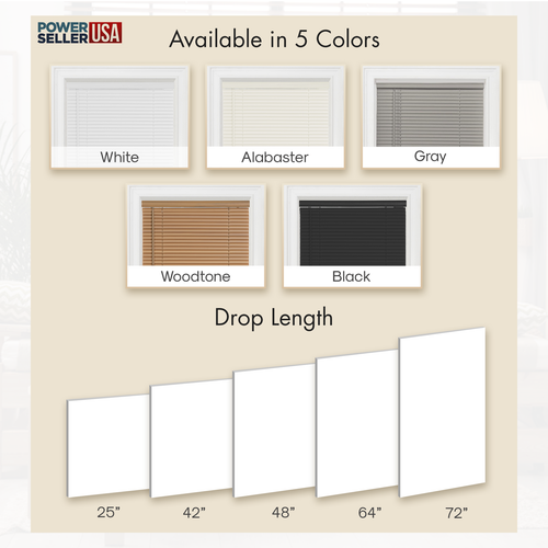 Window Blinds Mini Blind 1" Slat Vinyl Venetian Blinds - Black White Beige Gray