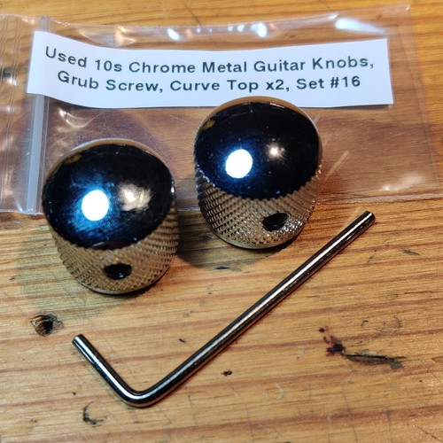 Used 10s Chrome Metal Guitar Bass Knobs Grub Screw Curve Top x2 Set 16