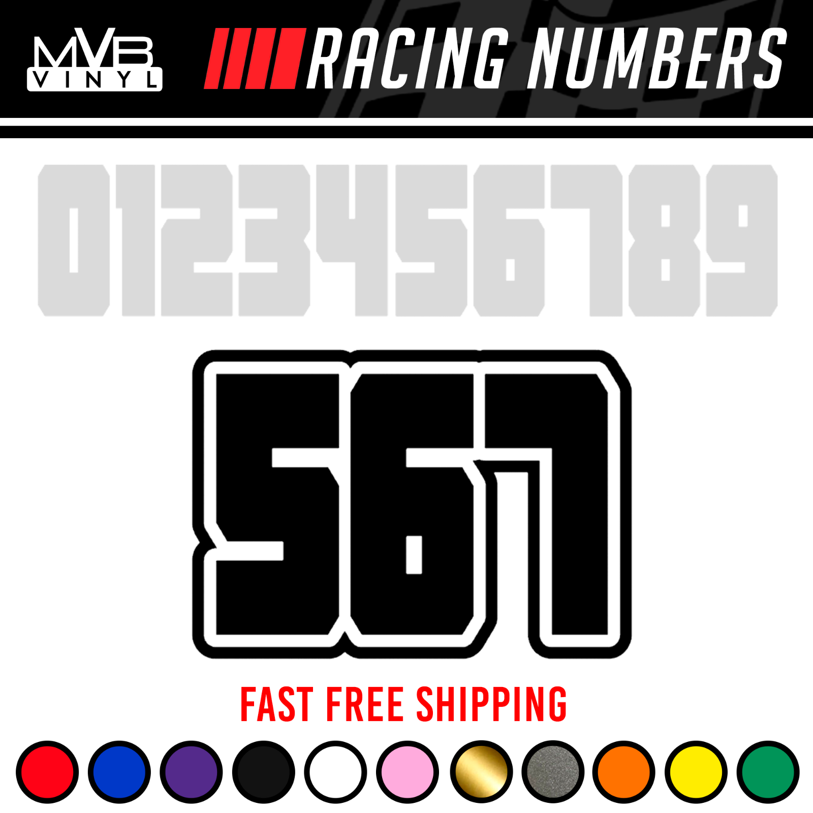 Racing Numbers Outline Vinyl Decal Sticker | Dirt Bike BMX Plate Competition 842