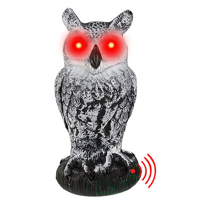 Realistic Owl Decoy w/ Sound & Lighting Eyes Outdoor Garden Repellent Bird Scare