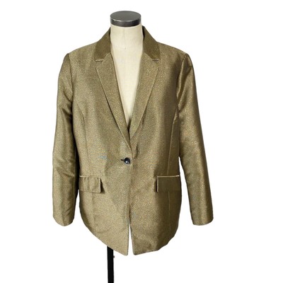 NEW Chicos Black Label Single Button Front Slim Blazer Jacket Large (2) Gold