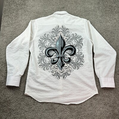Premium Culture Shirt Mens Extra Large White Big Fleur De Lis Button up FLAW