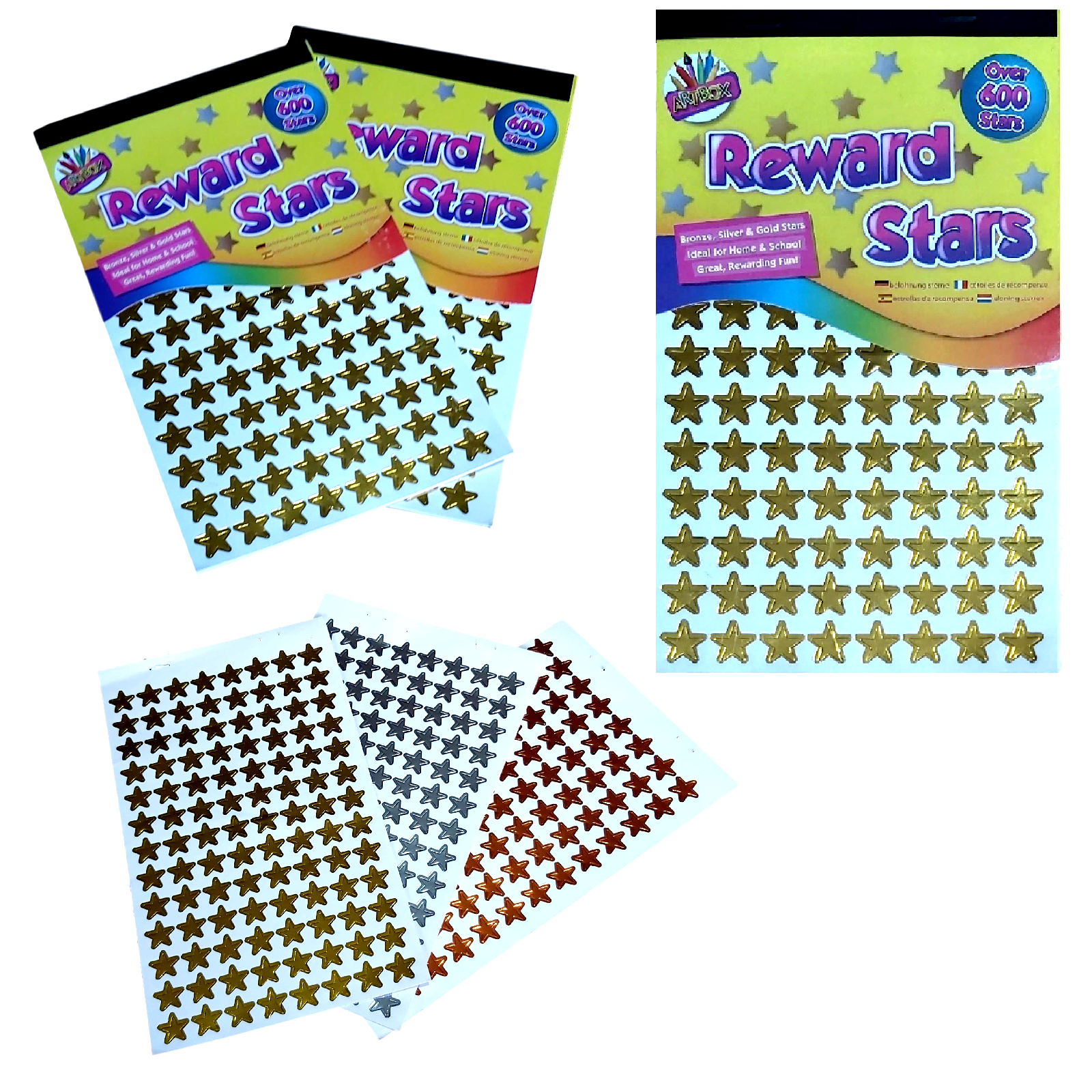 600 x reward star stickers silver gold bronze home school teacher good