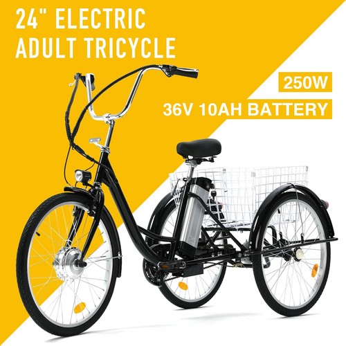 24" Adult Three-Wheeled Electric Bicycle w/Basket
