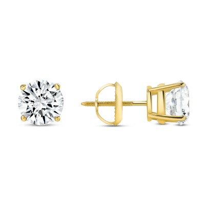 Pre-owned Shine Brite With A Diamond 3 Ct Round Real 14k Yellow Gold Simulate Diamond Earrings Studs Basket Screwback In White/colorless