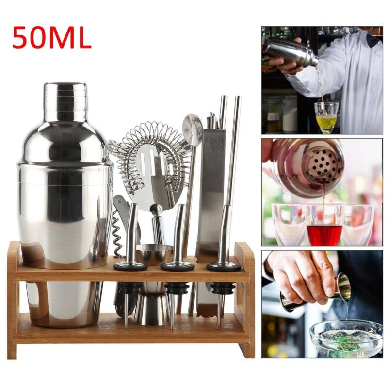 12xEdelstahl Cocktail-Shaker Bar Set Zubehör Cocktailset Mixer 550ml mit Ständer