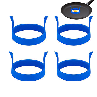 4x Silicone Round Omelette Mold Fry Egg Ring Pancake Kitchen Cooking Tool Handle