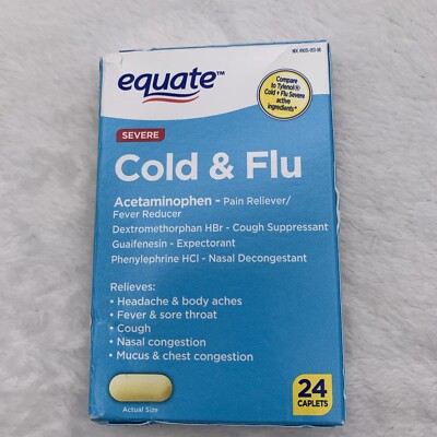 Equate Severe Cold & Flu Caplets, 24 Count Exp 4/26