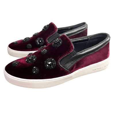 NWOT MICHAEL Michael Kors Keaton Purple Velvet Beaded Slip on Shoes sz 6M Womens