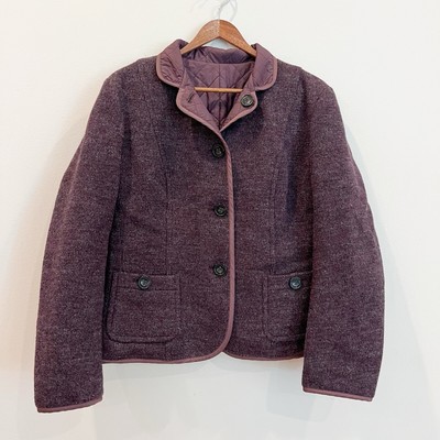 Max Mara Weekend Jacket Womens 12 Purple Reversible Quilted Wool Tweed Pockets