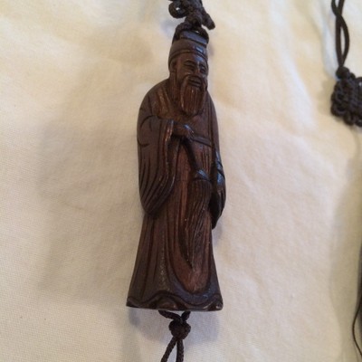 Boxwood Lu Dongbin Figure Drawstring (early 1800's) 2.25