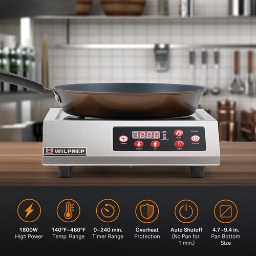 WILPREP Commercial Countertop Induction Range Portable 1800W Induction Cooktop