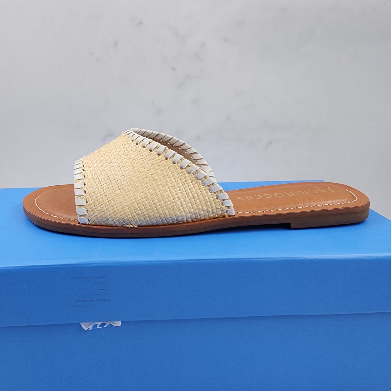 Jack Rogers Scarlett Rattan Slide Sandals Women's 7M Natural/White Slip On - Picture 11 of 18