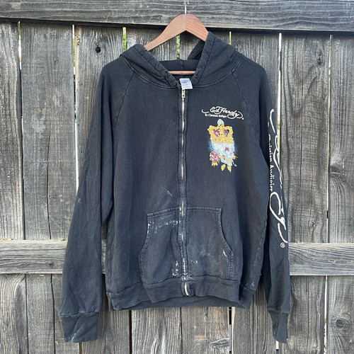 トップス made in USA Y2K ED HARDY beroa foodie Vintage Ed Hardy Graphic Bling Zip Up Hoodie Y2K Women's