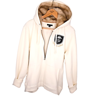 Tommy Hilfiger Womens 2XL Hoodie BEIGE Zip Front Stretch Warm Faux Fur Hood